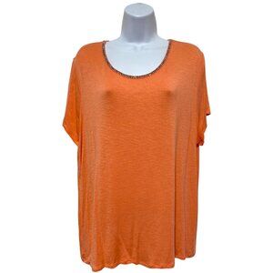 Jaclyn Smith-Women's XXL Plus Size Pullover Top Short Sleeve Beaded Neckline